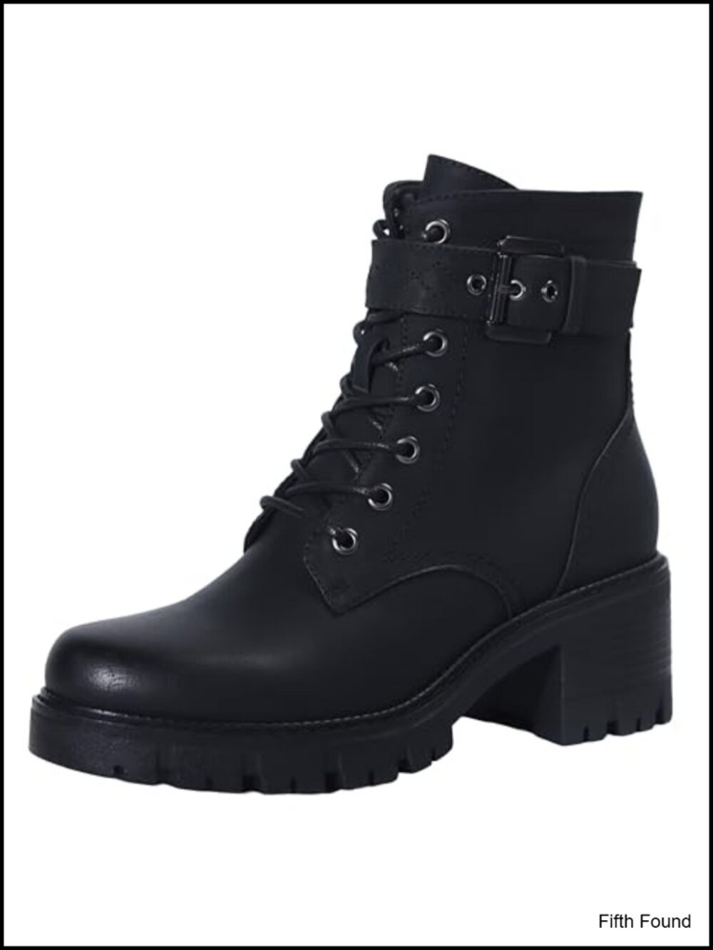 Women's Classic Lace-Up Combat Ankle Boots with Side Zipper Buckle Mid Heel